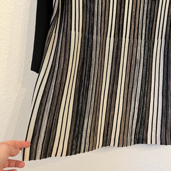 Ming Wang Contrast Pleated Stripe Knit Tunic Medium Large Black Sweater Office - Picture 4 of 9